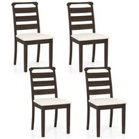 Costway Modern Dining Chair Set of 4 Upholstered Farmhouse Chairs with Rubber Wood Frame - Brown ...