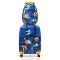 Costway - 2PC Kids Carry On Luggage Set 12%27%27 Backpack &amp; 18%27%27 Rolling Suitcase for Travel - Blue