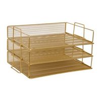 Martha Stewart - Ryder Steel Mesh 3 Tier Stackable Desktop Organizer - Gold