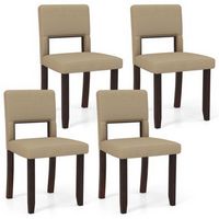 Costway Wooden Dining Chair Set of 4 with Acacia Wood Frame Padded Seat & Back Home - Beige+Brown