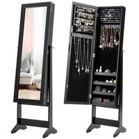 Costway - Jewelry Mirrored Cabinet Armoire Organizer Storage Box w/ Stand Christmas Gift - Black