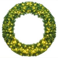 Costway 48'' Pre-lit Cordless Artificial Christmas Wreath 714 Tips w/ 200 LED Light&Timer - Green