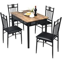 Costway 5PCS Dining Set Metal Table & 4 Chairs Kitchen Breakfast Furniture - Black