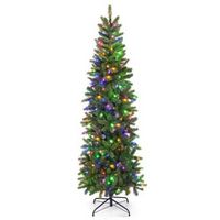 Costway - 6FT Pre-Lit Hinged Artificial Christmas Tree w/ 648 Tips & 270 Multicolor Lights - Green