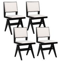 Costway Mid Century Modern Dining Chairs Set of 4 Faux Shearling Upholstered Dinner Chairs - Blac...