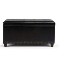 Simpli Home - Amelia 34 inch Wide Transitional Rectangle Storage Ottoman Bench in Faux Leather - ...