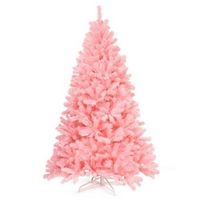 Costway - 6Ft Hinged Artificial Christmas Tree Full Fir Tree New PVC with Metal Stand - Pink