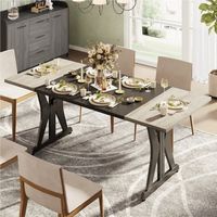 Bestier 71Inch Rectangular Dining Table for 6-8 People Wooden Kitchen Table with Metal Legs Compu...