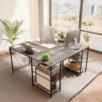 Bestier 55inch Gaming Desk L-shaped Desk Office Computer Desk - Gray