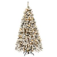 Costway - 6 ft Pre-Lit Premium Snow Flocked Hinged Artificial Christmas Tree with 250 Lights - Gr...