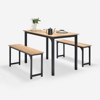 Costway 3pcs Dining Table Set Modern Studio Collection Table and 2 Bench Nature - Nature and Black