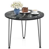 Costway Small Round Coffee Table w/ Thickened Tabletop & Metal Tripod Legs Faux Marble - Black