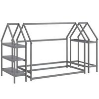 Costway Twin Size House Bed Montessori Floor Bed with Detachable Storage Shelves - Gray