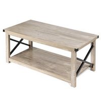Costway 43.5'' Rustic Coffee Table Farmhouse Cocktail Table w/ Storage Shelf - Grey