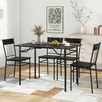 Costway 5PCS Dining Table Set for 4 Rectangular Kitchen Table &amp; 4 Chairs with Metal Frame Cement ...