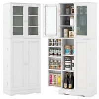 Costway 63.5" Tall Kitchen Pantry Storage Cabinet with Glass Door Storage Shelves - White