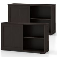 Costway Stackable Buffet Sideboard Set of 2 with Sliding Doors & Adjustable Shelf - Brown