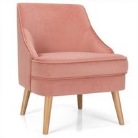 Costway - Velvet Upholstered Accent Chair with Rubber Wood Legs - Pink