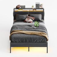 Bestier - Bed Frame Platform Bed with Storage Headboard LED Lights and Charging Station Full - Black