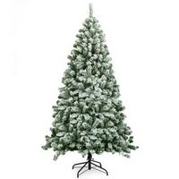 Costway - 6FT Snow Flocked Artificial Christmas Tree Hinged w/928 Tips and Foldable Base - Green/...