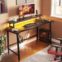 Bestier - Gaming Desk with LED Lights and Monitor Stand - 63" Wide - Black