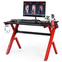 Costway - Gaming Desk Computer Desk w/Controller Headphone storage Mouse Pad & Cup Holder - Red +...