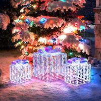 Costway - Set of 3 Christmas Gift Box LED Lighted Present Box Decoration Yard - Iridescent