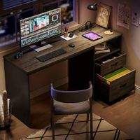 Bestier - Gaming Lift Top Desk with Outlet and File Cabinet - 60&quot; wide - Dark Grey