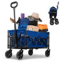 Bestier Upgraded Folding Wagon with Adjustable Handle with Wheels - Blue