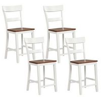 Costway Wooden Bar Stool Set of 4 Bar Chairs with LVL Rubber Wood Frame, Backrest, Footrest - White