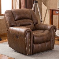 Bestier - Oversized Vegan Leather Manual Power Recliner with Nailhead Trim and USB Port - Brown