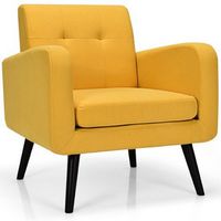 Costway - Mid-Century Accent Chair with Rubber Wood Legs - Yellow