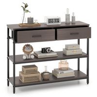 Costway - Console Entryway Table Sofa Side Table with Folding Fabric Drawer - Gray