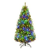 Costway - 4Ft Pre-Lit Artificial Christmas Tree Hinged 100 LED Lights - Green