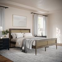 Martha Stewart - Jax Wooden Queen Platform Bed with Rattan Inset Headboard and Footboard-Brown Gr...