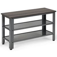 Costway - 3-Tier Shoe Rack，Industrial Shoe Bench with Storage Shelves for LivingRoom Grey - Silve...