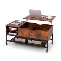 Costway Lift Top Coffee Table w/Hidden Compartment & Removable Storage Shelf Metal Frame - Rustic...