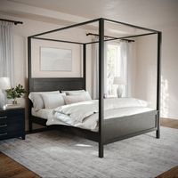 Martha Stewart - Hayes Wooden Queen Size Canopy Platform Bed with Headboard and Footboard in Dark...