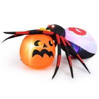 Costway - 5 x 4.6 ft Inflatable Spider with Pumpkin LED Lighted Halloween Decoration with Rotatin...