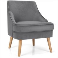 Costway - Velvet Upholstered Accent Chair with Rubber Wood Legs - Grey