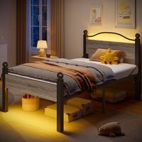 Pinmoco - Queen Metal Platform Bed Frame with LED Headboard, 16.5" Storage & Charging Station - Gray
