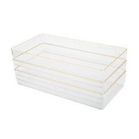 Martha Stewart - Kerry Set of 3 Plastic Stacking Desk Drawer Organizers with Gold Trim - 12 x 6 -...