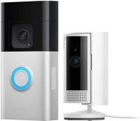 Ring - Essential Security Set with Battery Doorbell Plus and Indoor Cam - Satin Nickel and White