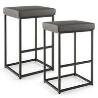 Costway 30" Barstools Set of 2 Upholstered Bar Height Chairs PU Leather w/Footrest - Grey + Black