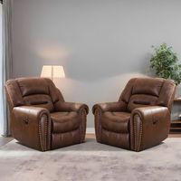 Bestier - 2 Pack 40.5 in. W Oversize Vegan Leather Manual Power Recliner with Nailhead Trim and U...