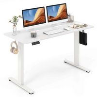 Costway - 55" x 24" Electric Standing Desk with 3 Memory Height Settings 2 Hanging Hooks - White