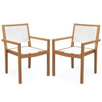 Costway Stackable Dining Chair Set of 2 with Wear-resistant Fabric & Breathable Backrest - White ...