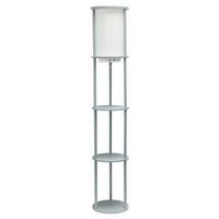 Simple Designs - Round Etagere Storage Floor Lamp with 2 USB, 1 Outlet - Gray