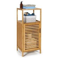 Costway Bamboo Bathroom Storage Floor Cabinet w/Door and Shelf Corner Cabinet - Burlywood