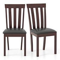 Costway Dining Chair Set of 2 Upholstered Wooden Chairs with Padded Seat Rubber Wood Frame - Coffee